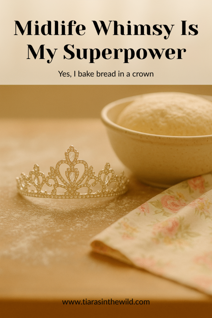 A tiara sparkles on a floured surface next to a sourdough bowl, symbolizing joy in everyday moments.