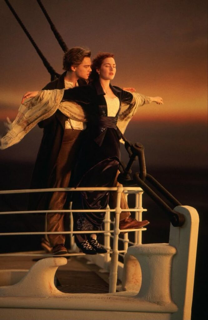 Jack and Rose on the bow of the Titanic
