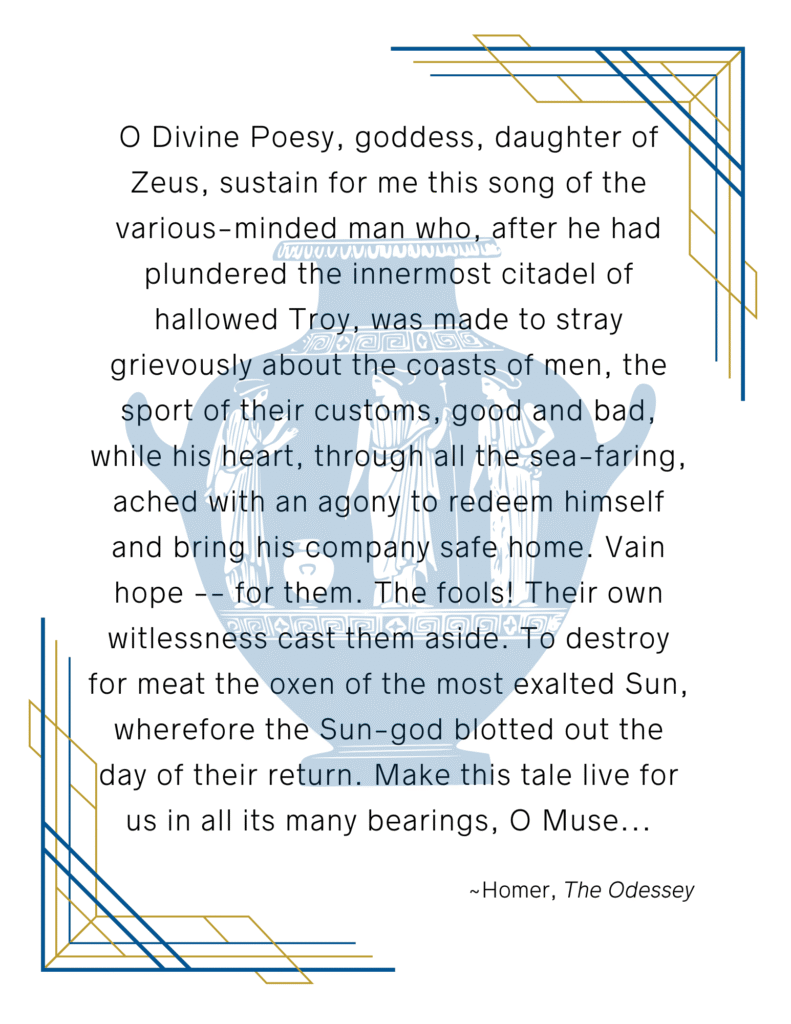 An image of The Invocation of the Muse from Homer's The Odessey.