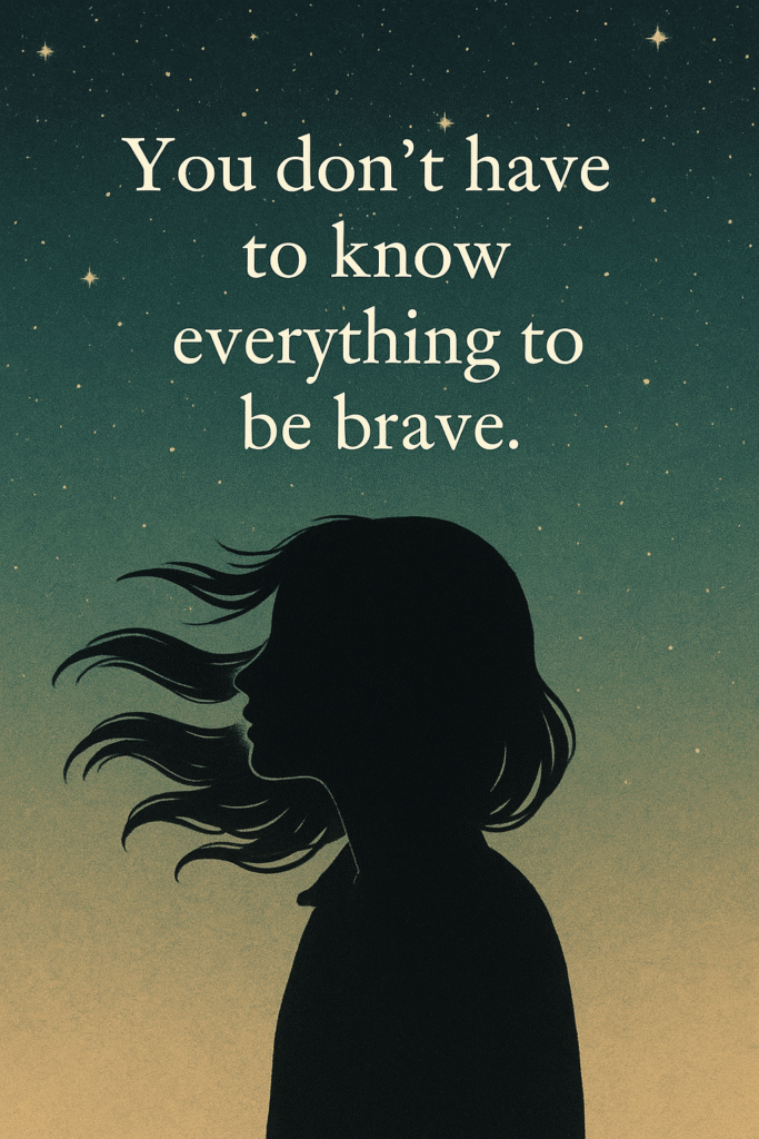 Starry silhouette of a girl with wild hair, whimsical and dreamy.