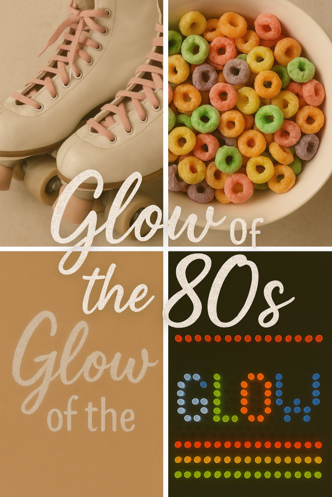 Vertical collage of nostalgic 80s childhood moments with playful text overlay