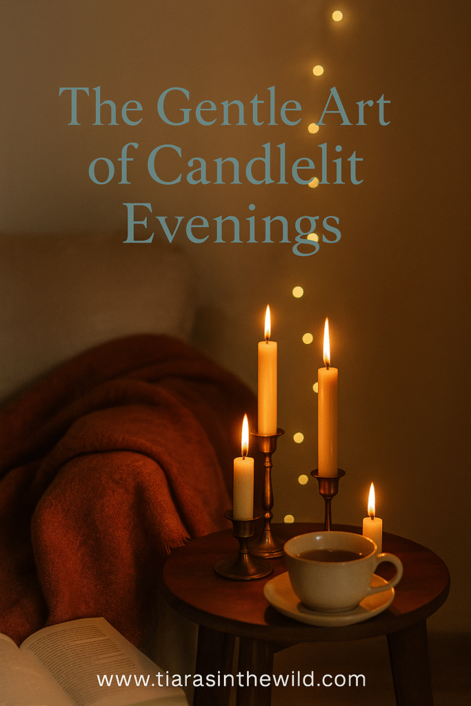 Cozy October scene with candles, book, and blanket