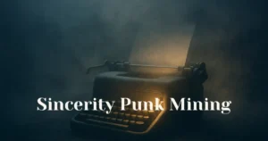 Digital artwork of a glowing typewriter in soft fog symbolizing sincerity in online creativity.