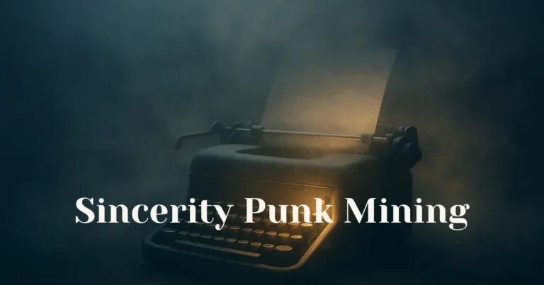 Digital artwork of a glowing typewriter in soft fog symbolizing sincerity in online creativity.