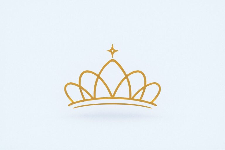 A simple warm-gold tiara with a small central spark centered on a pale slate-blue background with a faint shadow.