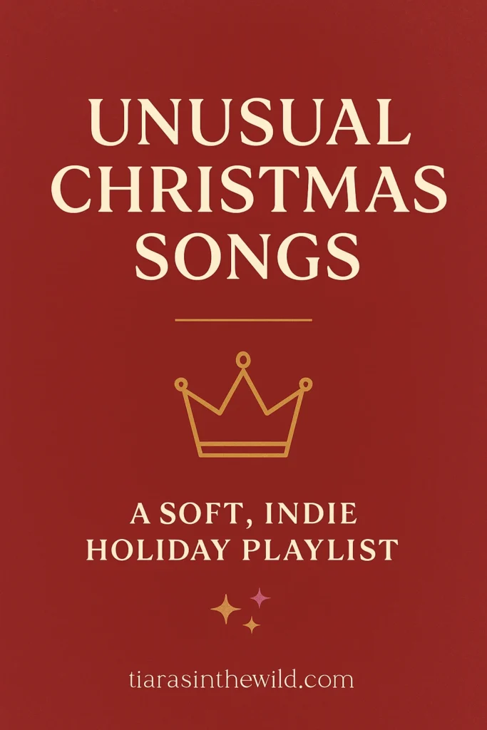 A vertical cranberry red gradient Pinterest image with fog-gray snow-dust texture, a gold crown and divider line, warm gold and lilac spark cluster, and tiarasinthewild.com at the bottom