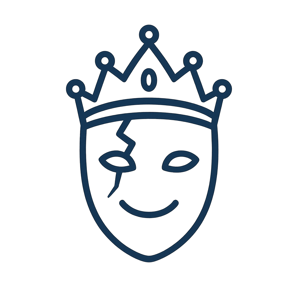 icon of a theater mask with a crack wearing a tiara