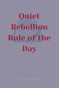 Slate blue minimalist graphic with a tiara icon, highlighting a Quiet Rebellion Rule of the Day from Tiaras In The Wild.